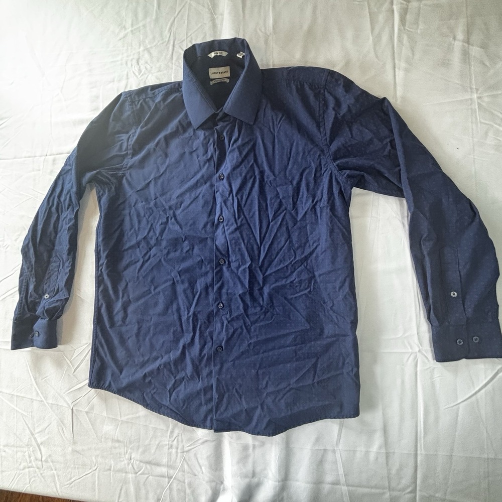 Lucky Brand 4 Way Stretch Slim Fit Dress Shirt Men Size Large Blue - Picture 4 of 13